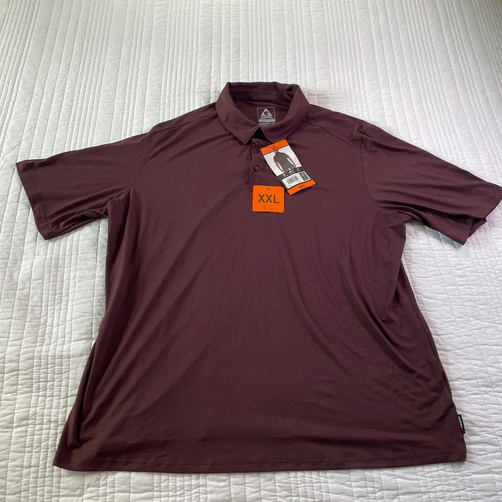 Gerry Mens Performance Polo Shirt XXL Burgundy Red Brushed Knit UPF 40 Stretch